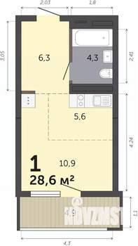 Студия квартира, вторичка, 29м2, 2/19 этаж