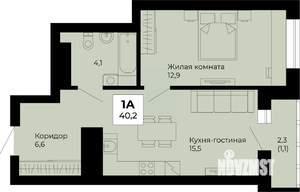 1-к квартира, строящийся дом, 40м2, 17/25 этаж