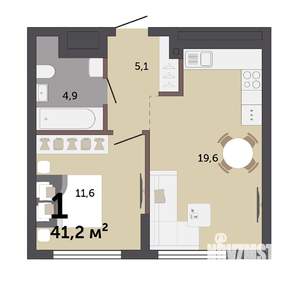 1-к квартира, строящийся дом, 41м2, 1/17 этаж