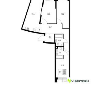 3-к квартира, вторичка, 84м2, 2/30 этаж