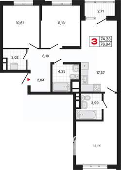 3-к квартира, вторичка, 76м2, 5/20 этаж