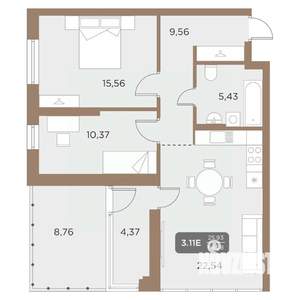 2-к квартира, вторичка, 68м2, 19/24 этаж