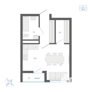 Студия квартира, вторичка, 30м2, 17/22 этаж