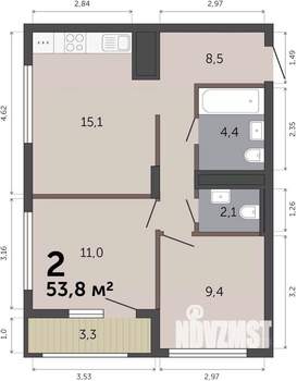 2-к квартира, вторичка, 54м2, 11/19 этаж