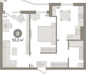 2-к квартира, вторичка, 53м2, 12/21 этаж
