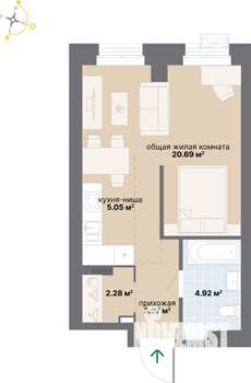 Студия квартира, вторичка, 36м2, 2/25 этаж