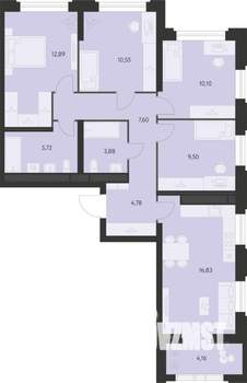 4-к квартира, вторичка, 84м2, 10/11 этаж