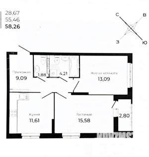 2-к квартира, вторичка, 58м2, 14/25 этаж