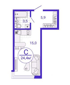 Студия квартира, строящийся дом, 24м2, 2/27 этаж