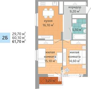 2-к квартира, вторичка, 62м2, 15/24 этаж
