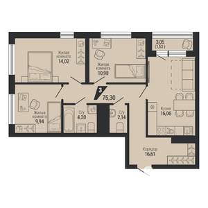 3-к квартира, вторичка, 75м2, 17/31 этаж