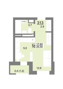 Студия квартира, вторичка, 25м2, 13/18 этаж