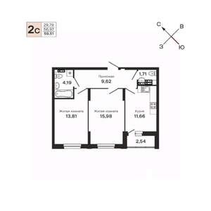 2-к квартира, вторичка, 60м2, 12/25 этаж