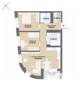 2-к квартира, вторичка, 71м2, 24/26 этаж