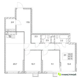 3-к квартира, вторичка, 86м2, 19/31 этаж