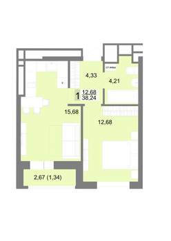 1-к квартира, строящийся дом, 38м2, 18/22 этаж