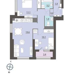 2-к квартира, вторичка, 56м2, 26/32 этаж