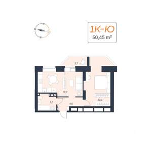 1-к квартира, вторичка, 50м2, 9/17 этаж
