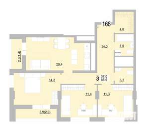 3-к квартира, вторичка, 86м2, 22/24 этаж