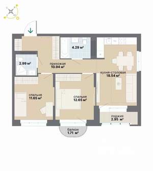 2-к квартира, вторичка, 66м2, 7/9 этаж
