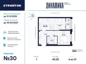 1-к квартира, вторичка, 40м2, 6/33 этаж