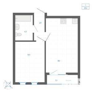 1-к квартира, вторичка, 39м2, 17/22 этаж