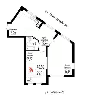 2-к квартира, строящийся дом, 76м2, 6/25 этаж