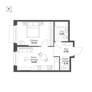 1-к квартира, строящийся дом, 40м2, 8/25 этаж