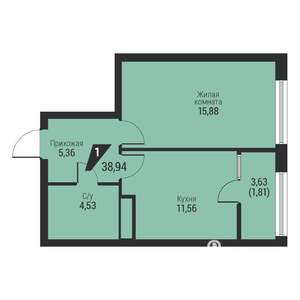 1-к квартира, вторичка, 39м2, 13/25 этаж