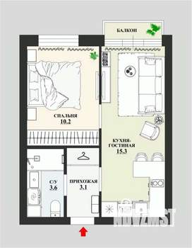 1-к квартира, вторичка, 33м2, 13/25 этаж