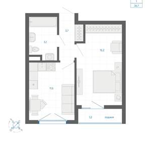 1-к квартира, вторичка, 36м2, 15/32 этаж