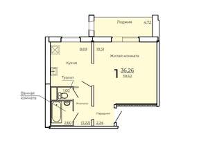 1-к квартира, строящийся дом, 39м2, 1/10 этаж