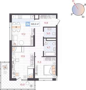 2-к квартира, вторичка, 69м2, 4/31 этаж