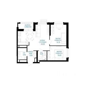 2-к квартира, вторичка, 59м2, 18/30 этаж