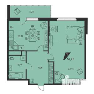 1-к квартира, вторичка, 52м2, 12/25 этаж