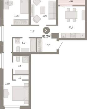 2-к квартира, вторичка, 81м2, 6/7 этаж