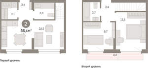 2-к квартира, вторичка, 66м2, 8/9 этаж