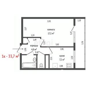 1-к квартира, вторичка, 34м2, 9/9 этаж