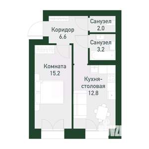 1-к квартира, вторичка, 40м2, 1/4 этаж