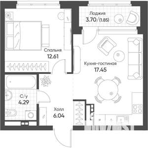 1-к квартира, строящийся дом, 42м2, 15/16 этаж