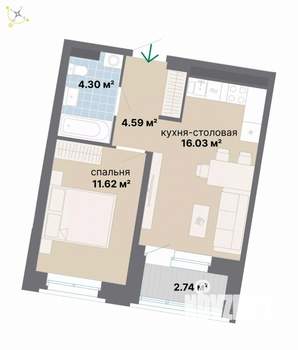 1-к квартира, вторичка, 39м2, 3/9 этаж