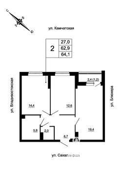 2-к квартира, вторичка, 64м2, 3/24 этаж