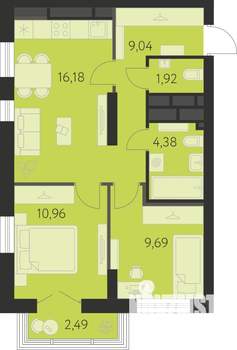 2-к квартира, вторичка, 53м2, 30/31 этаж