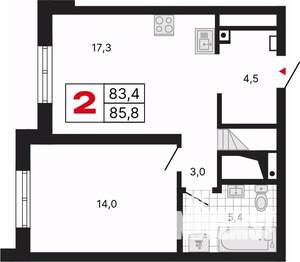 3-к квартира, вторичка, 86м2, 28/29 этаж