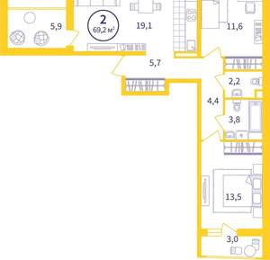 2-к квартира, вторичка, 65м2, 8/8 этаж