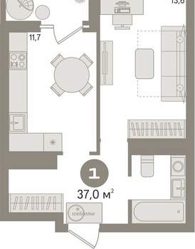 1-к квартира, вторичка, 37м2, 5/17 этаж
