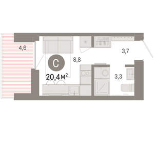 Студия квартира, вторичка, 20м2, 7/9 этаж