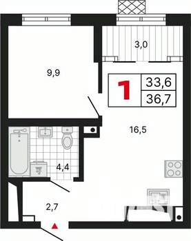 1-к квартира, вторичка, 37м2, 29/29 этаж