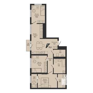 3-к квартира, вторичка, 78м2, 4/31 этаж