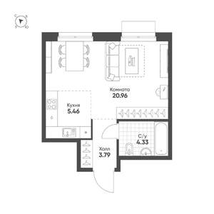 Студия квартира, строящийся дом, 35м2, 8/25 этаж